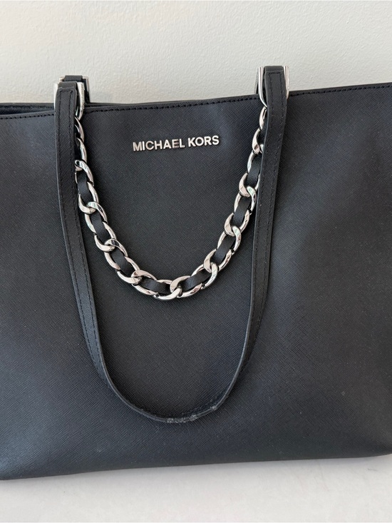 Michael Kors Handbags - Michael Kors Black Tote with Silver Chain Detail